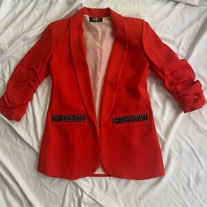Moving Forward Designs Orange Blazer with Embellished Pockets and Purple Paws